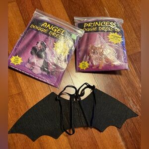 Lot of dog costumes 1. Princess costume 2. Angle costume 3. Bat costume